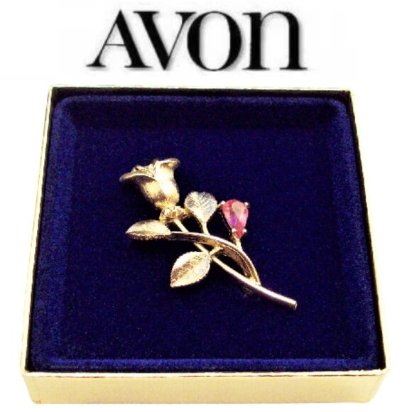 Avon Rose Flower Pin Brooch Gold Tone Vintage 1972 Gilded Rose - Picture 4 of 5